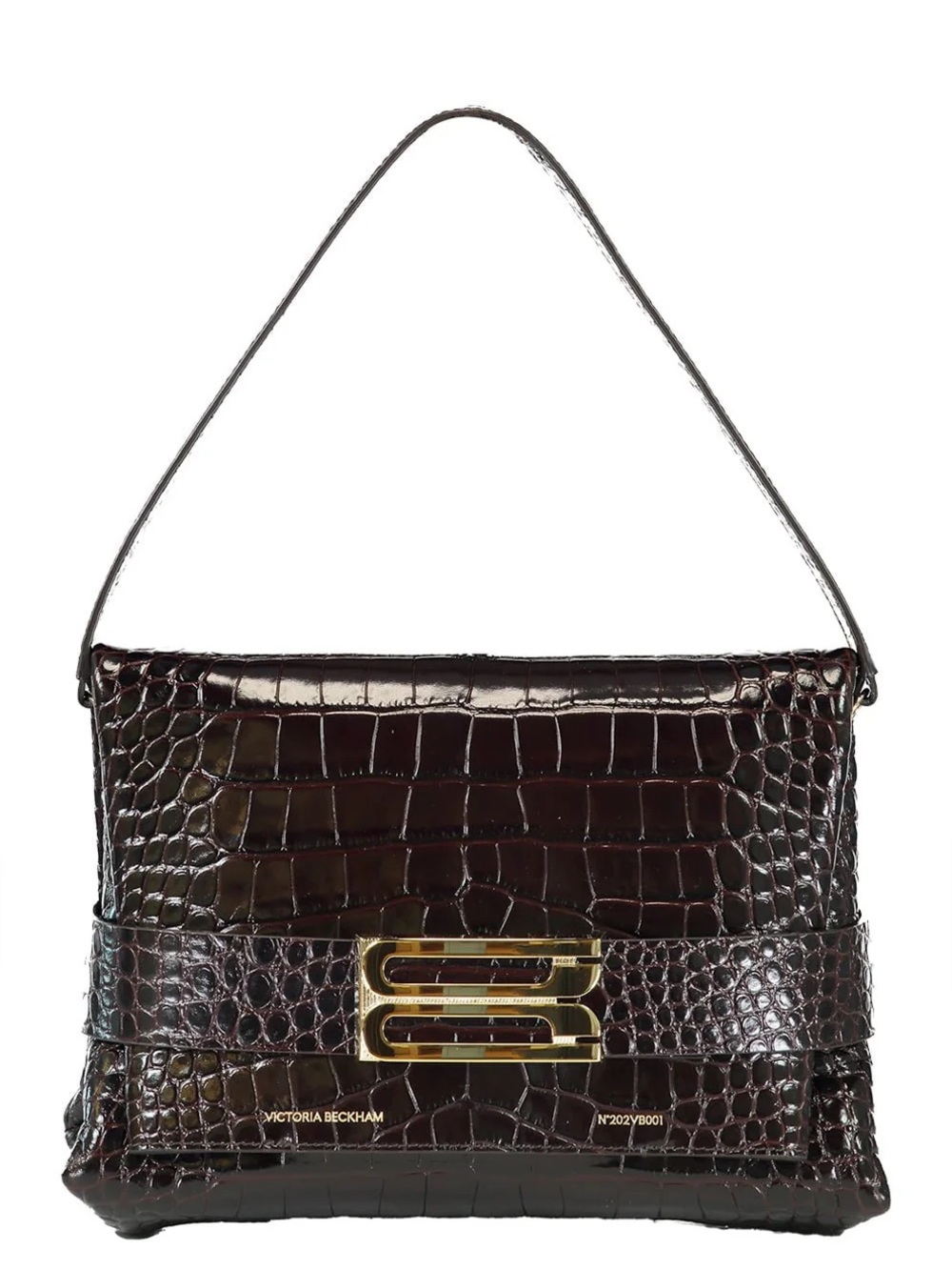 Victoria Beckham B Pouch Bag In Croc Embossed Espresso Leather